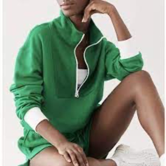 STAUD Half Zip Up Sweatshirt French Terry Clover Green S - Picture 2 of 8